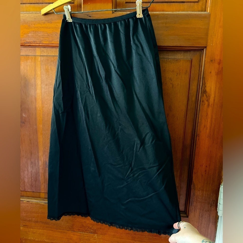 Vintage Black Nylon Half Slip Skirt Lace Trim Retro Lingerie